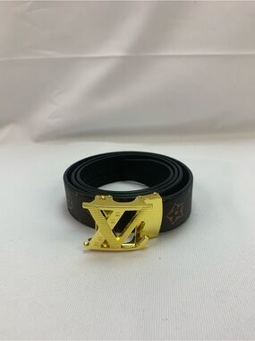 Louis Vuitton Brown Monogram Belt with Gold LV Buckle